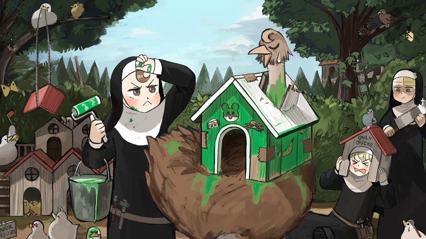 clumsy nun, froggy nun, and spicy nun (little nuns) drawn by diva_(hyxpk)
