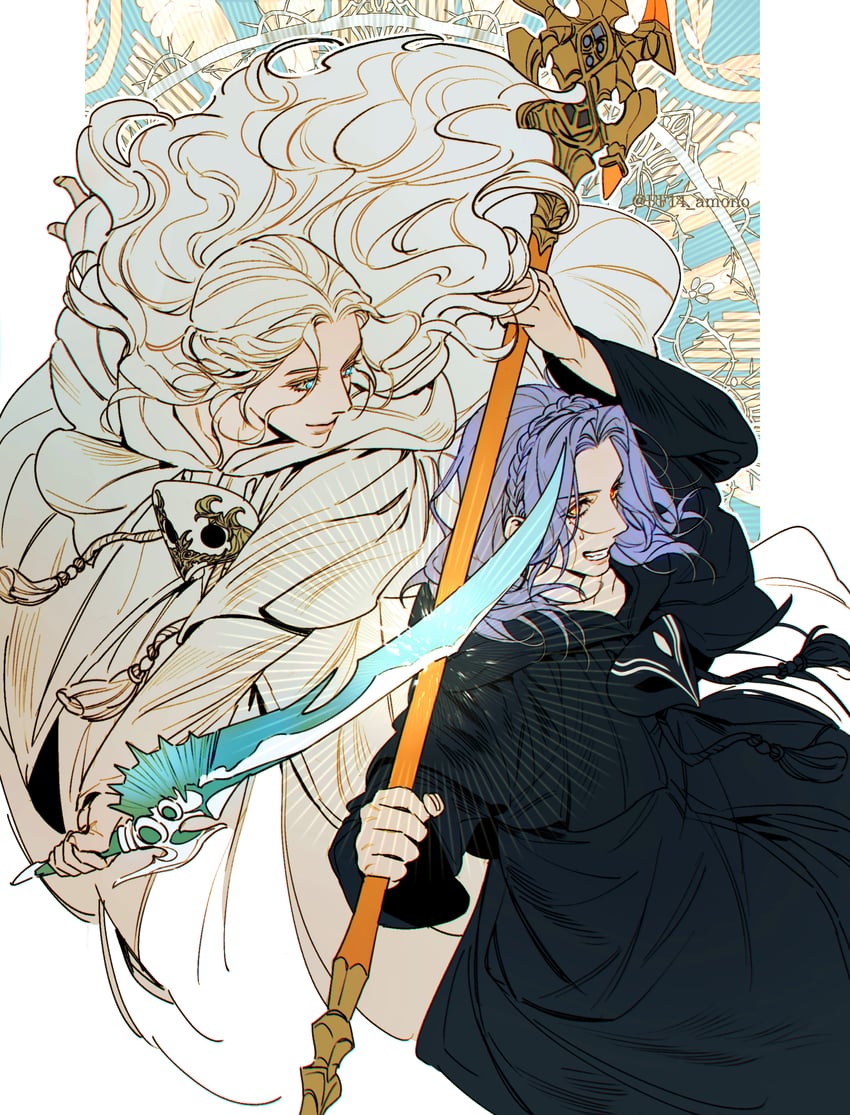 warrior of light and venat (final fantasy and 1 more) drawn by ff14_amono