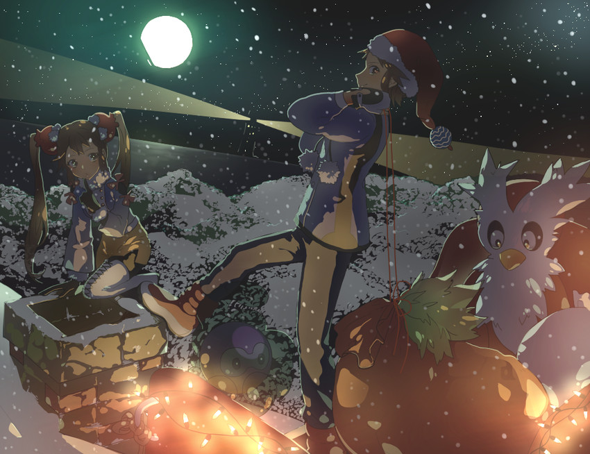 rosa, nate, delibird, and castform (pokemon and 1 more) drawn by emje_(uncover)