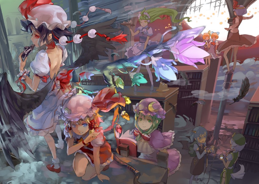 remilia scarlet, flandre scarlet, izayoi sakuya, kochiya sanae, cirno, and 14 more (touhou and 2 more) drawn by 77gl