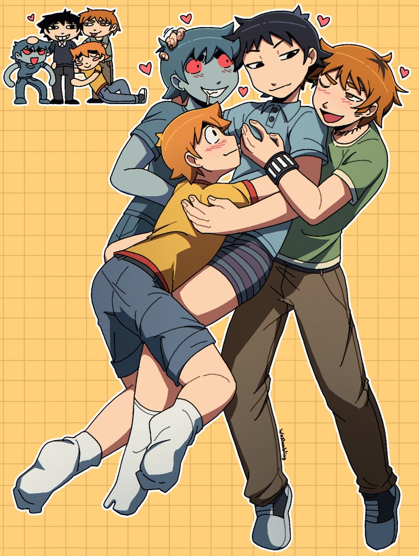 scott pilgrim, wallace wells, and nega scott (scott pilgrim) drawn by warambling