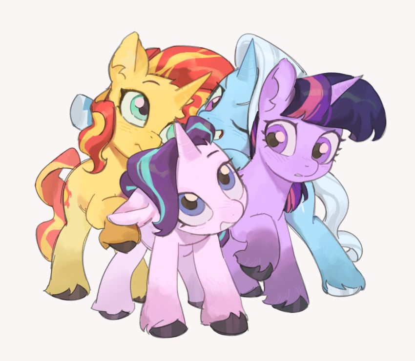 twilight sparkle, sunset shimmer, trixie lulamoon, and starlight glimmer (my little pony and 2 more) drawn by bilidongdong