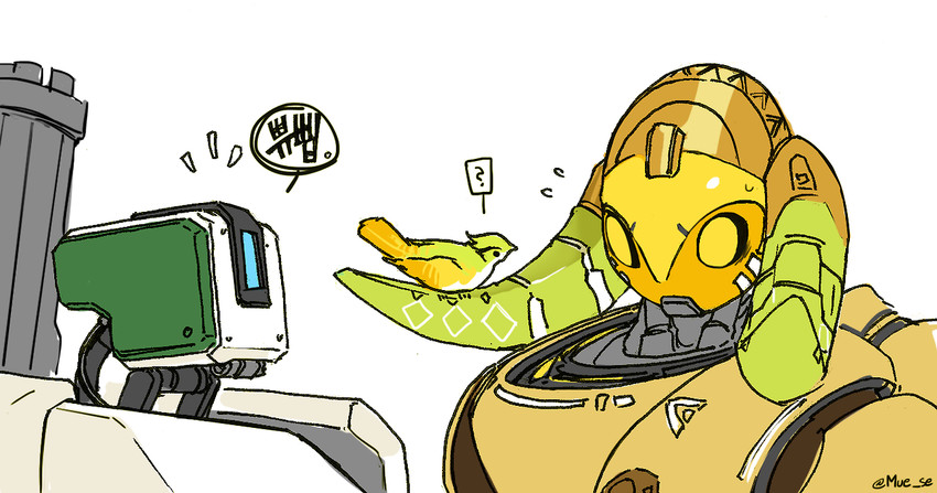 bastion, ganymede, and orisa (overwatch and 1 more) drawn by abto_(mue_se)