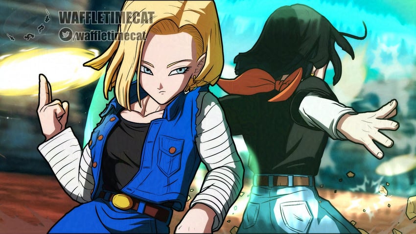 android 18 and android 17 (dragon ball and 2 more) drawn by waffletimecat