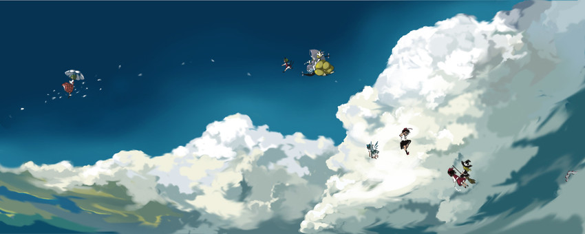 hakurei reimu, kirisame marisa, cirno, yakumo yukari, shameimaru aya, and 4 more (touhou) drawn by kawanabe