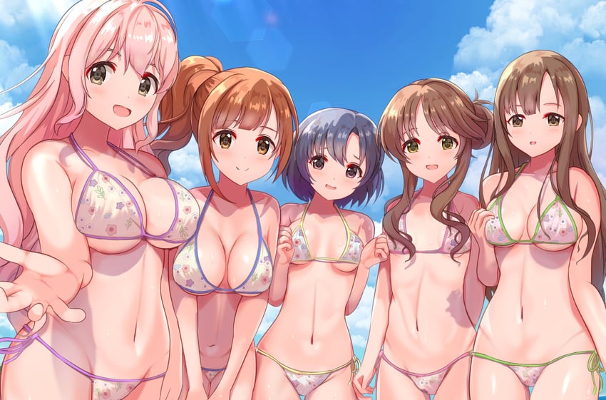 takamori aiko, igarashi kyoko, mizumoto yukari, shiragiku hotaru, and saionji kotoka (idolmaster and 2 more) drawn by glyn070605a