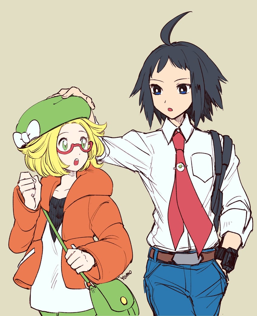 bianca and cheren (pokemon and 1 more) drawn by yo_mo