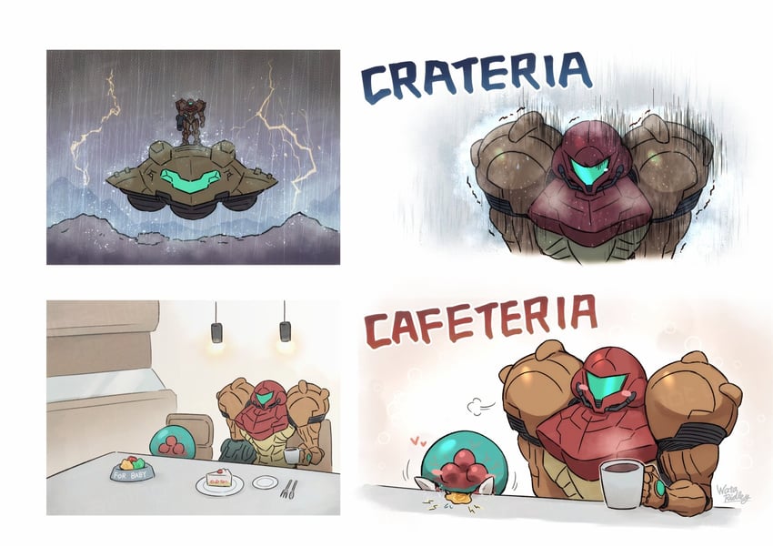 samus aran, metroid, metroid larva, and x parasite (metroid and 1 more) drawn by wakaba_(wata_ridley)