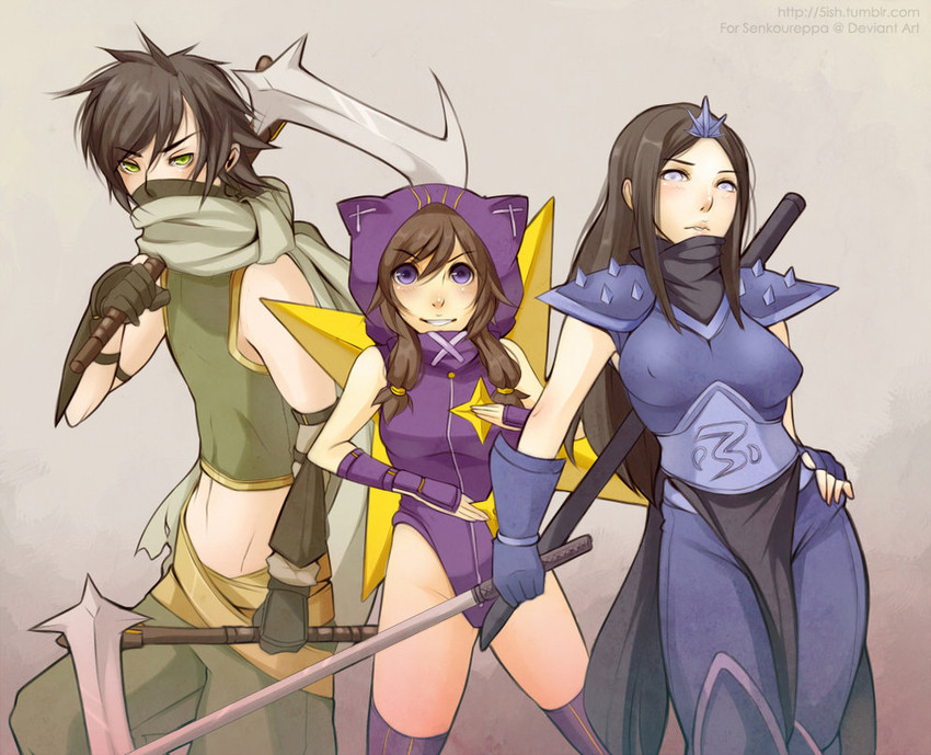 akali, shen, and kennen (league of legends) drawn by 5-ish_(crevettavt)