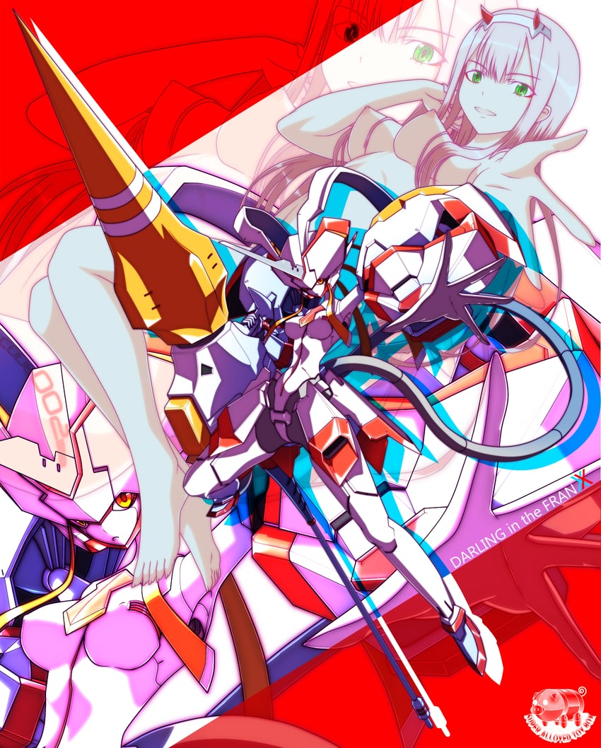 zero two and strelizia (darling in the franxx) drawn by heyzan