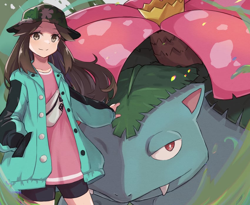 leaf and venusaur (pokemon and 1 more) drawn by piyo_to_game