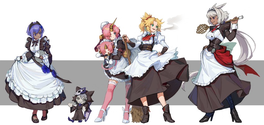 mordred, hassan of serenity, caenis, frankenstein's monster, mysterious neco w, and 1 more (fate and 3 more) drawn by f.k_(hs225kr)