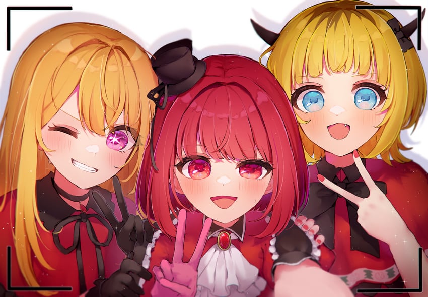 arima kana, hoshino ruby, and memcho (oshi no ko) drawn by ririru