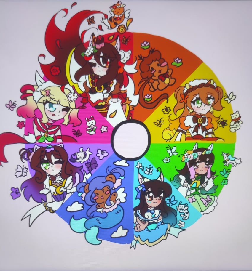 cure fondente, kedakakino erika, risuno emilie, cure caramel, cure sorbet, and 7 more (original and 2 more) drawn by ery2010akieri