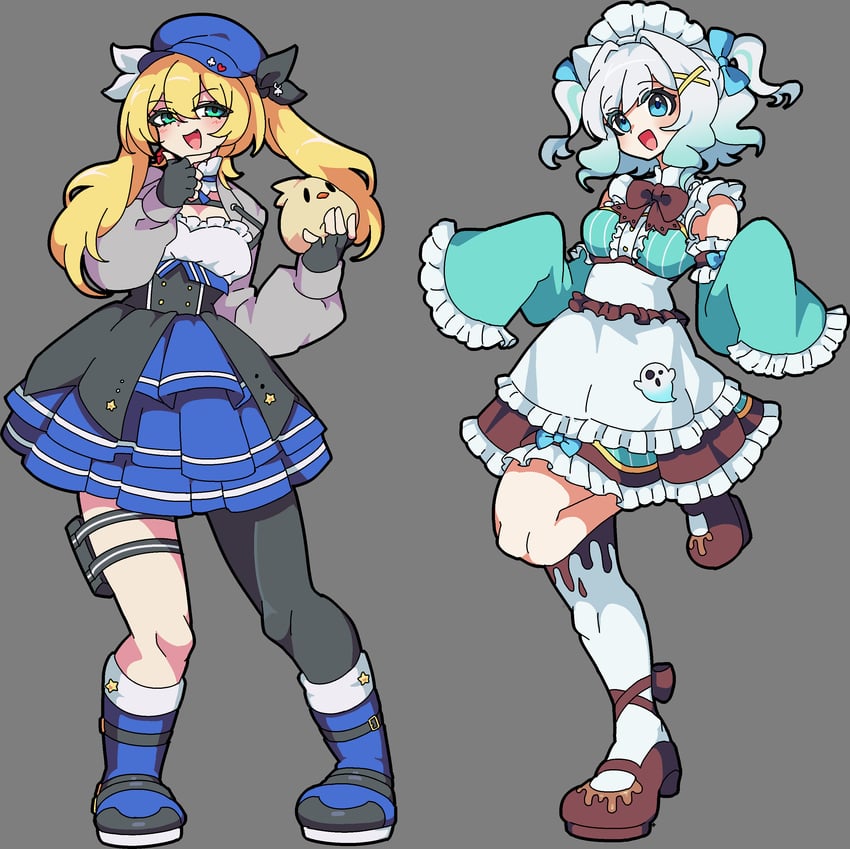 dokibird, mint fantome, and dragoon (indie virtual youtuber) drawn by kekeken
