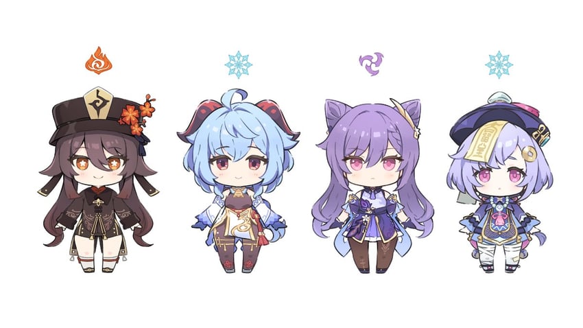 ganyu, hu tao, keqing, and qiqi (genshin impact) drawn by minoa_(lastswallow)