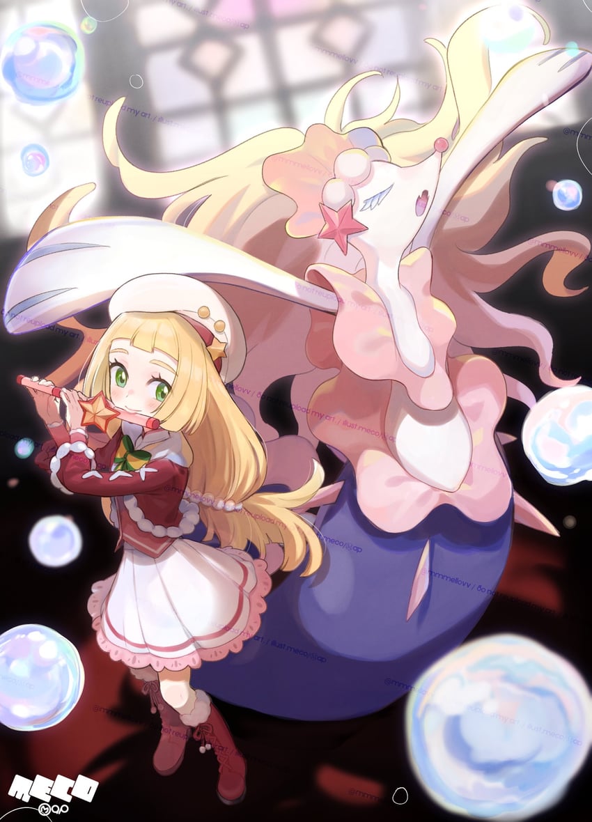 primarina and lillie (pokemon and 1 more) drawn by abe_(kumayu)