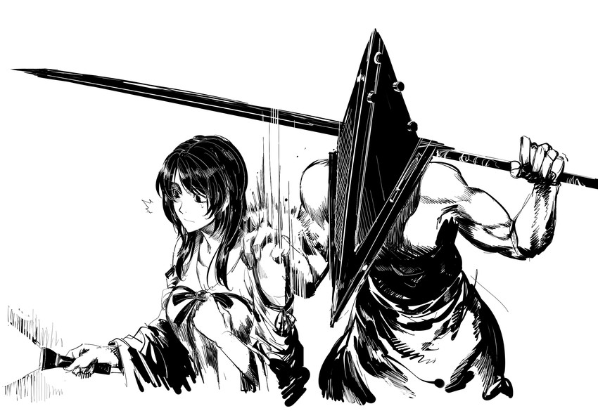 pyramid head and kozukata yuuri (fatal frame and 2 more) drawn by ruukii_drift