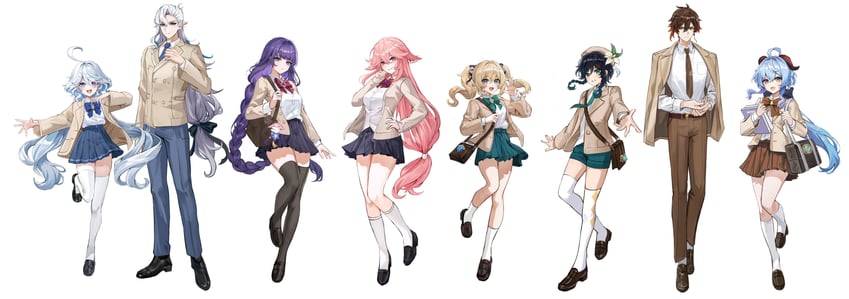 ganyu, raiden shogun, furina, yae miko, zhongli, and 3 more (genshin impact) drawn by dasha