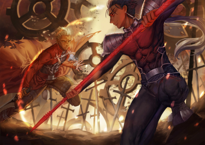 cu chulainn and archer (fate and 1 more) drawn by maomaozi