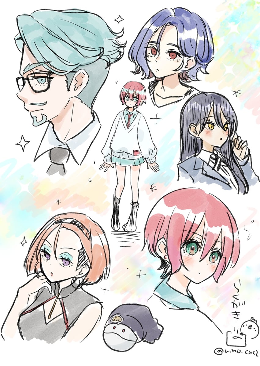 amate yuzuriha, haro, shuji ito, nyaan, challia bull, and 1 more (gundam and 1 more) drawn by rino_cnc