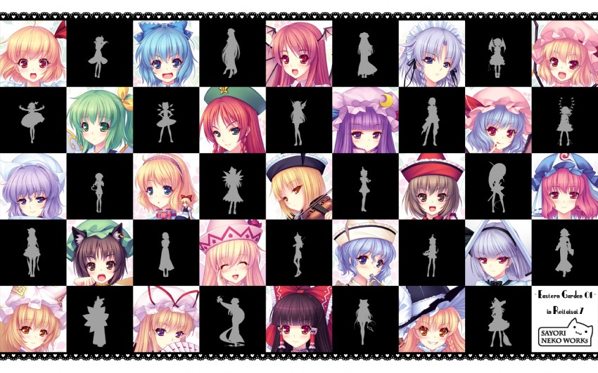 hakurei reimu, kirisame marisa, remilia scarlet, flandre scarlet, izayoi sakuya, and 18 more (touhou) drawn by sayori_(neko_works)