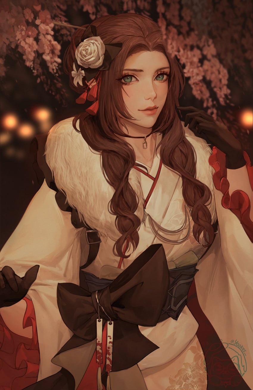 aerith gainsborough (final fantasy and 2 more) drawn by yuki_lu