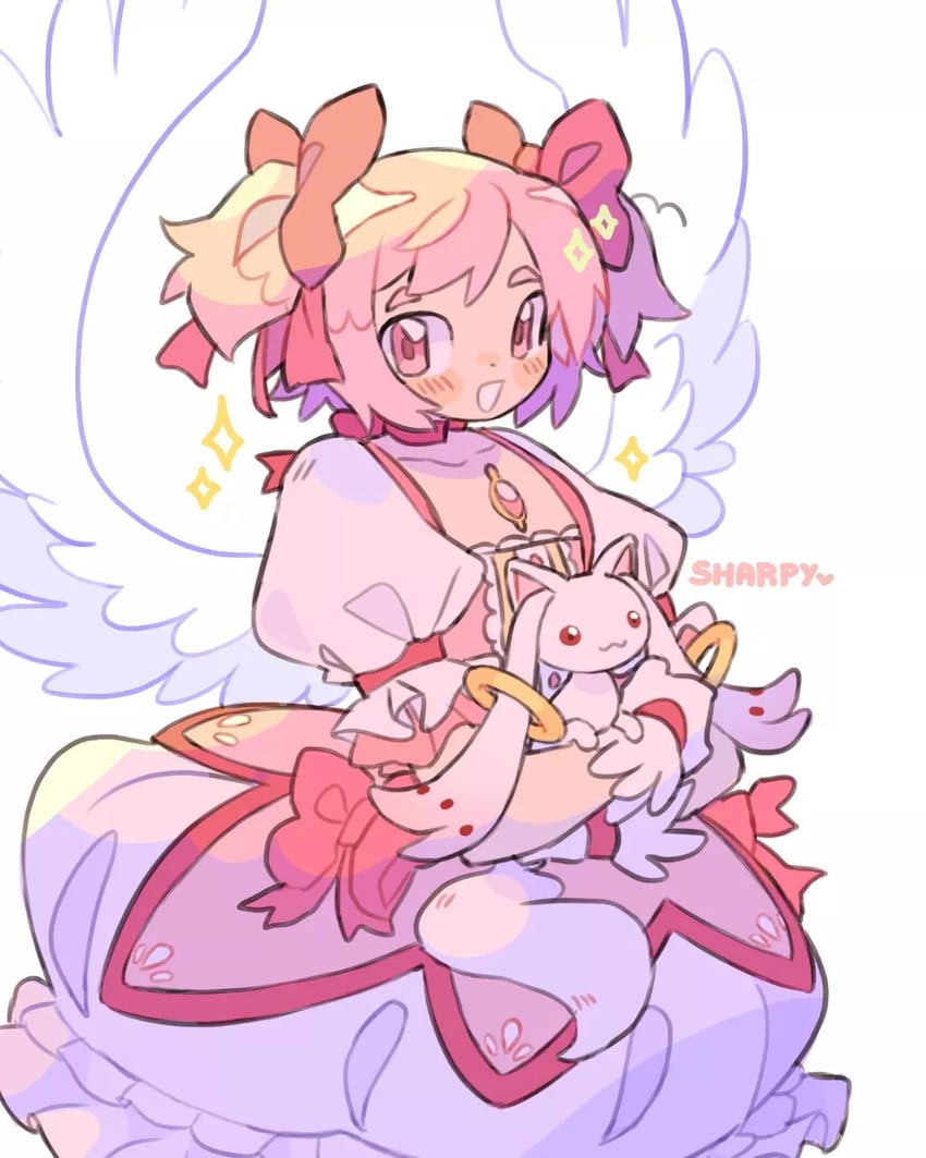 kaname madoka and kyubey (mahou shoujo madoka magica) drawn by sharpycharot