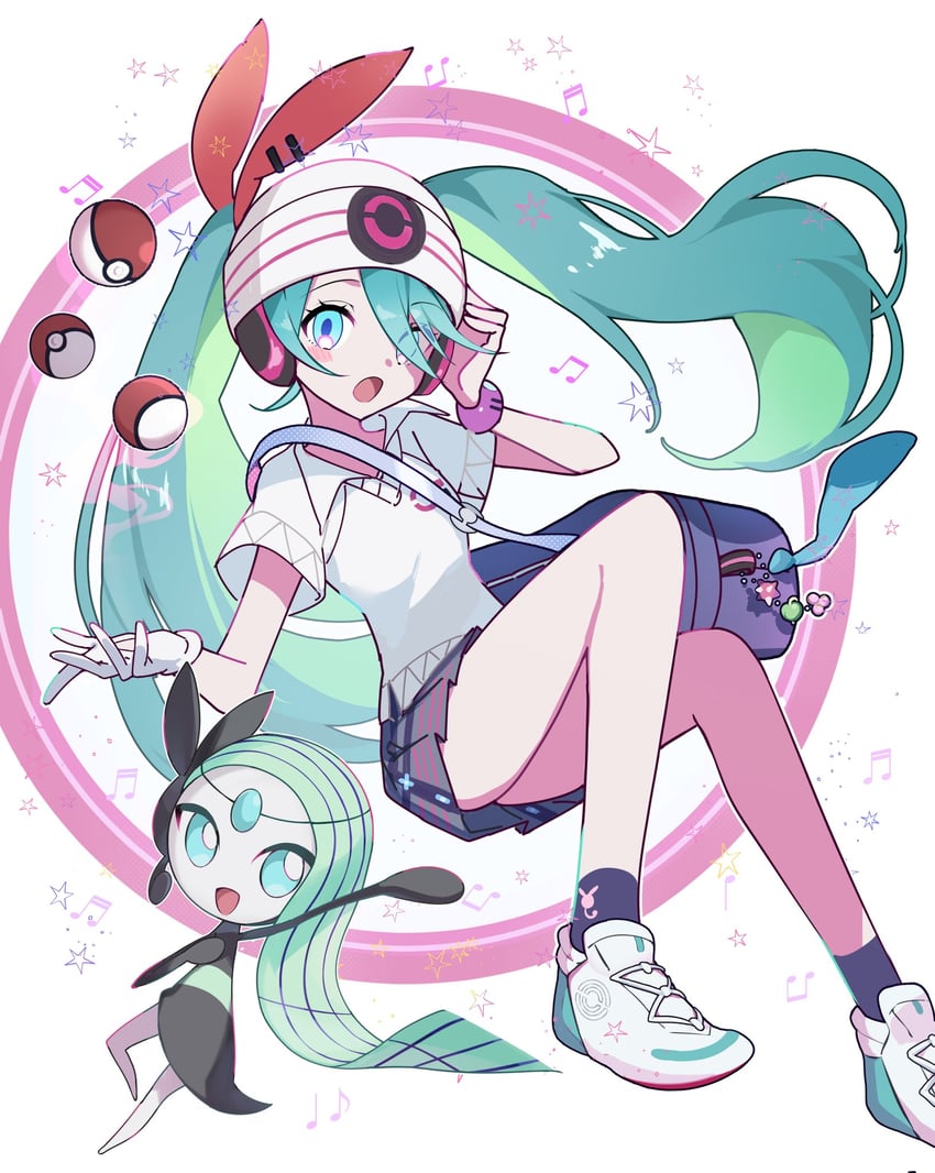 hatsune miku, meloetta, and psychic miku (pokemon and 2 more) drawn by murumuru_(pixiv51689952)