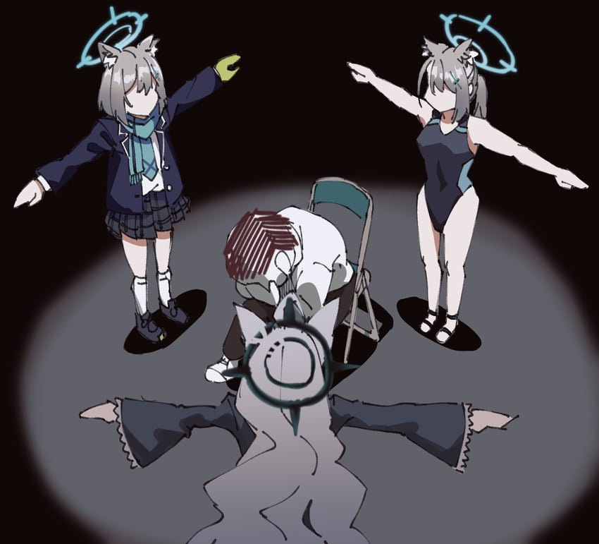 sensei, doodle sensei, shiroko, and shiroko terror (blue archive and 1 more) drawn by changecolor