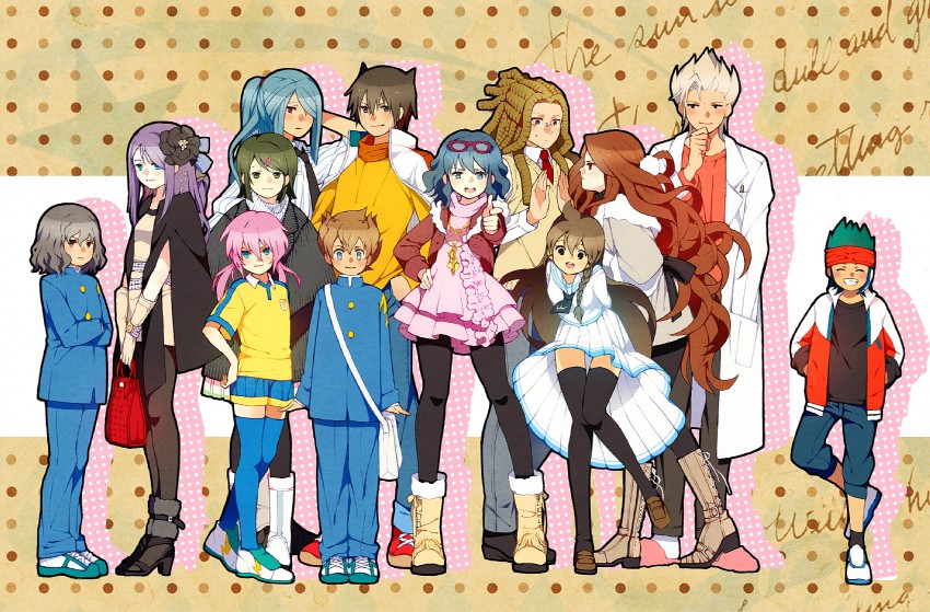 kirino ranmaru, shindou takuto, kazemaru ichirouta, matsukaze tenma, endou mamoru, and 8 more (inazuma eleven go and 1 more) drawn by hakusai_(tiahszld)