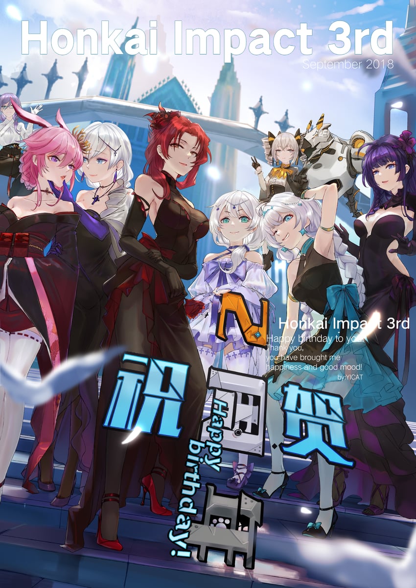 kiana kaslana, raiden mei, fu hua, bronya zaychik, theresa apocalypse, and 4 more (honkai and 1 more) drawn by yi_cat