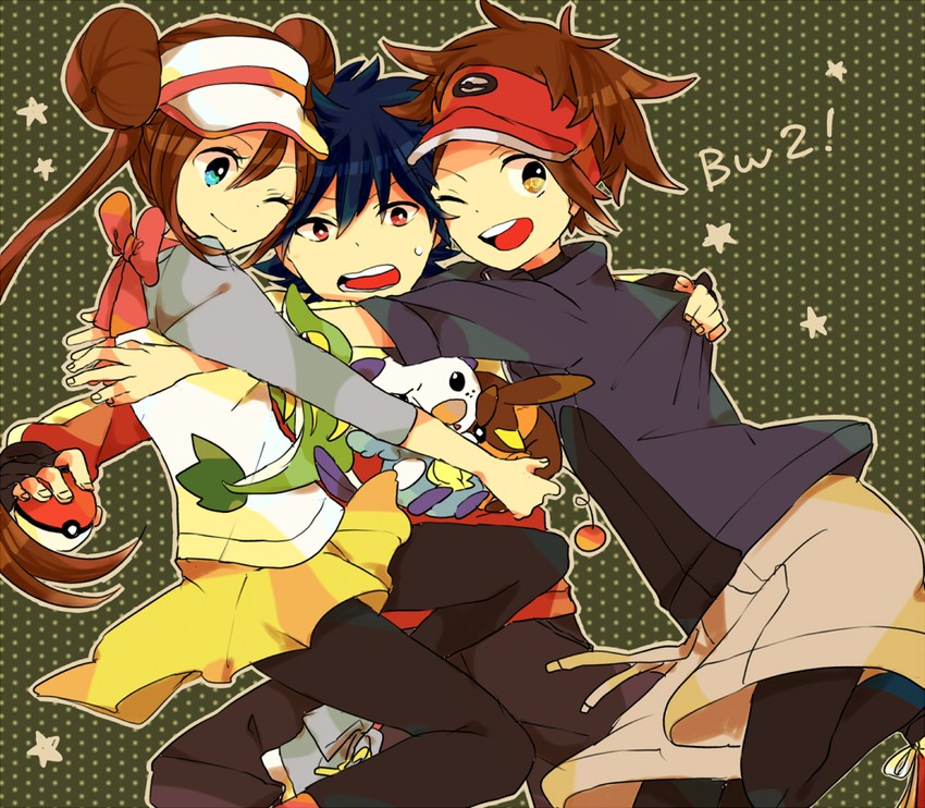 rosa, oshawott, snivy, tepig, nate, and 1 more (pokemon and 1 more) drawn by kitchenset