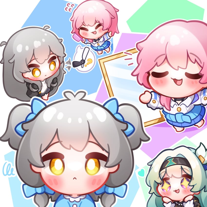 trailblazer, firefly, stelle, and march 7th (honkai and 1 more) drawn by orcavice