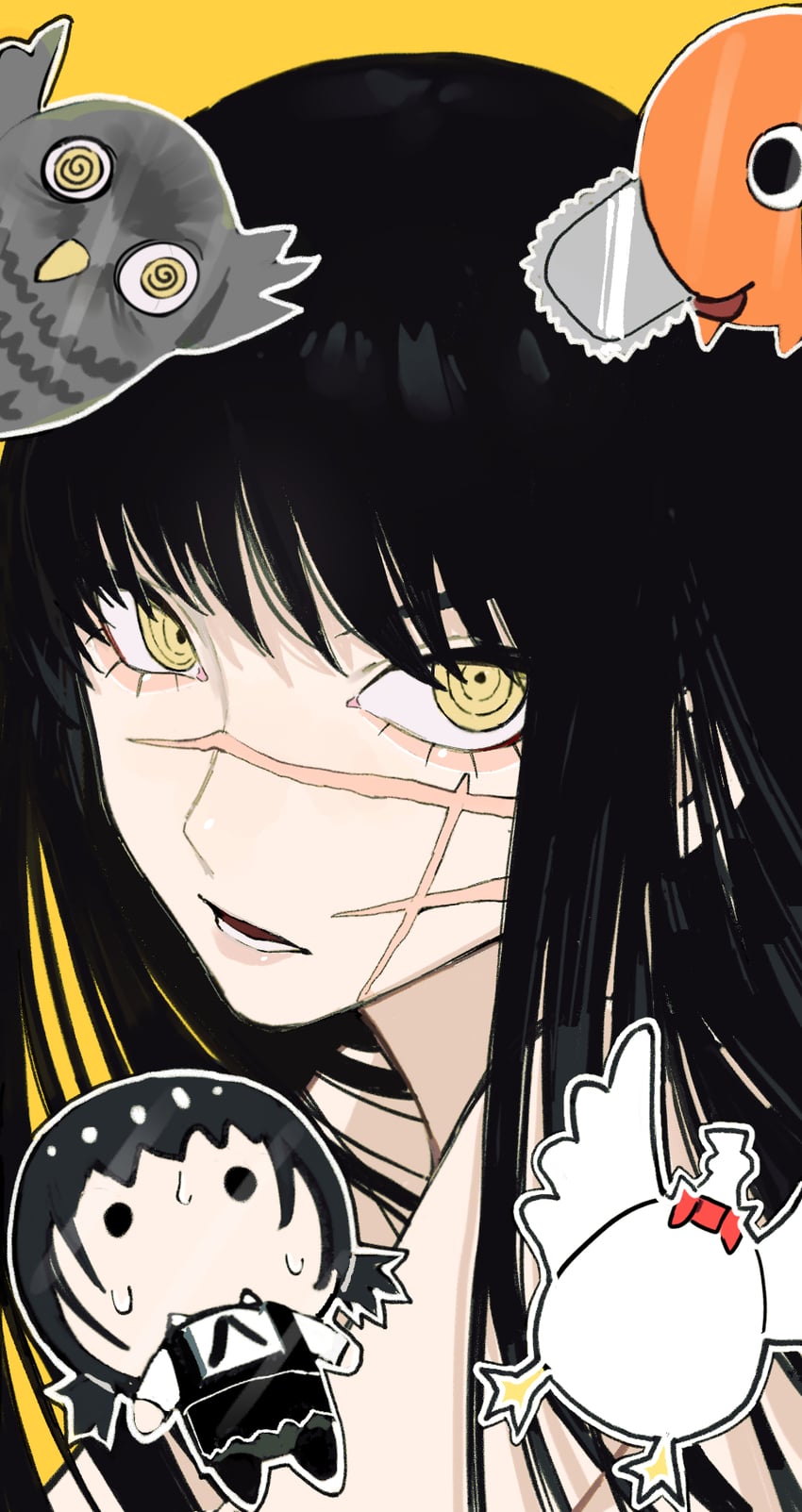 yoru, mitaka asa, pochita, war devil, and bucky (chainsaw man) drawn by sailen0