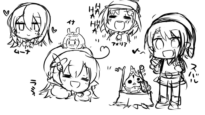 ninomae ina'nis, watson amelia, oozora subaru, yukihana lamy, moona hoshinova, and 2 more (hololive and 4 more) drawn by shirakami_fubuki_(artist)