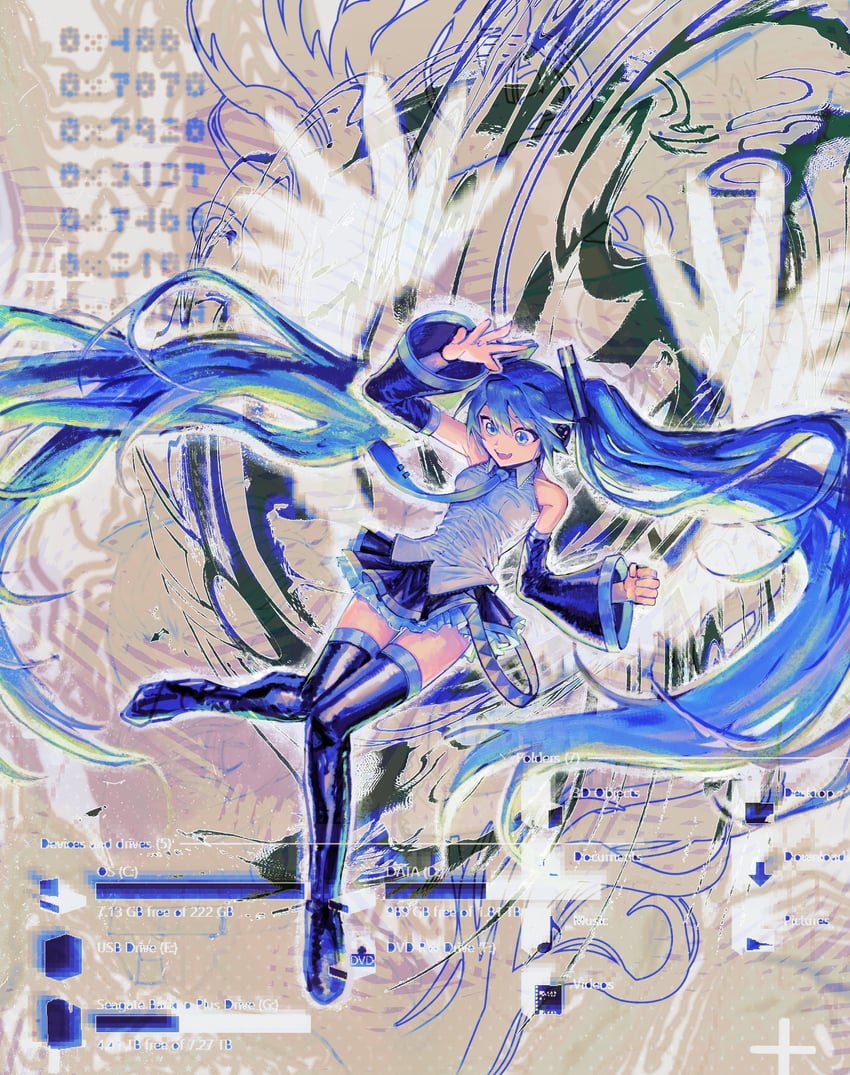 hatsune miku (vocaloid and 1 more) drawn by khazure