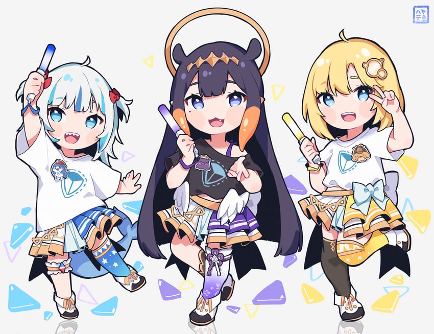 gawr gura, ninomae ina'nis, watson amelia, takodachi, bloop, and 1 more (hololive and 1 more) drawn by hayate_fish