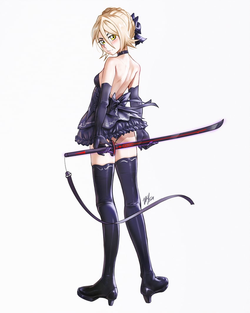 artoria pendragon, saber alter, and kuchiki rukia (fate and 2 more) drawn by waligner