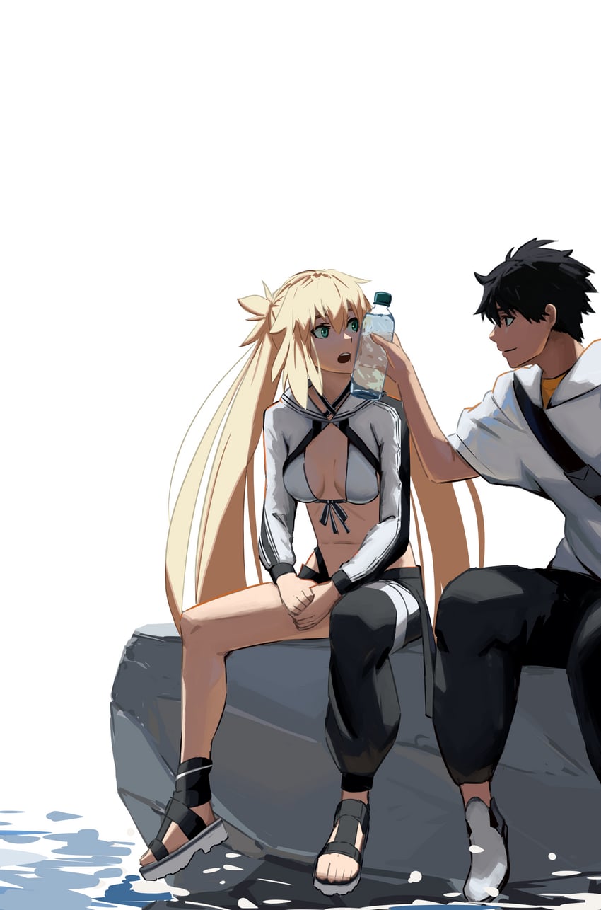 artoria pendragon, fujimaru ritsuka, and artoria caster (fate and 1 more) drawn by paperpillar
