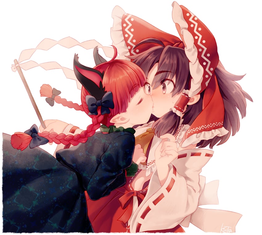 hakurei reimu and kaenbyou rin (touhou) drawn by kiri_futoshi