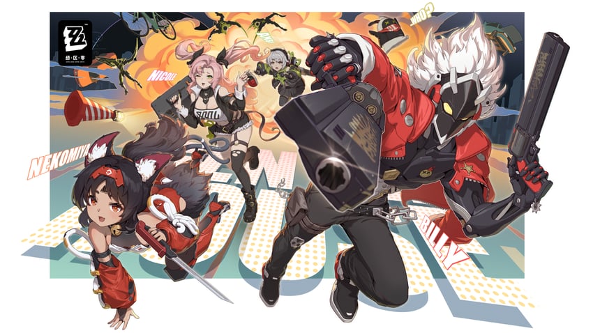 nicole demara, eous, anby demara, amillion, nekomiya mana, and 1 more (zenless zone zero) drawn by ancle_(aruncle)