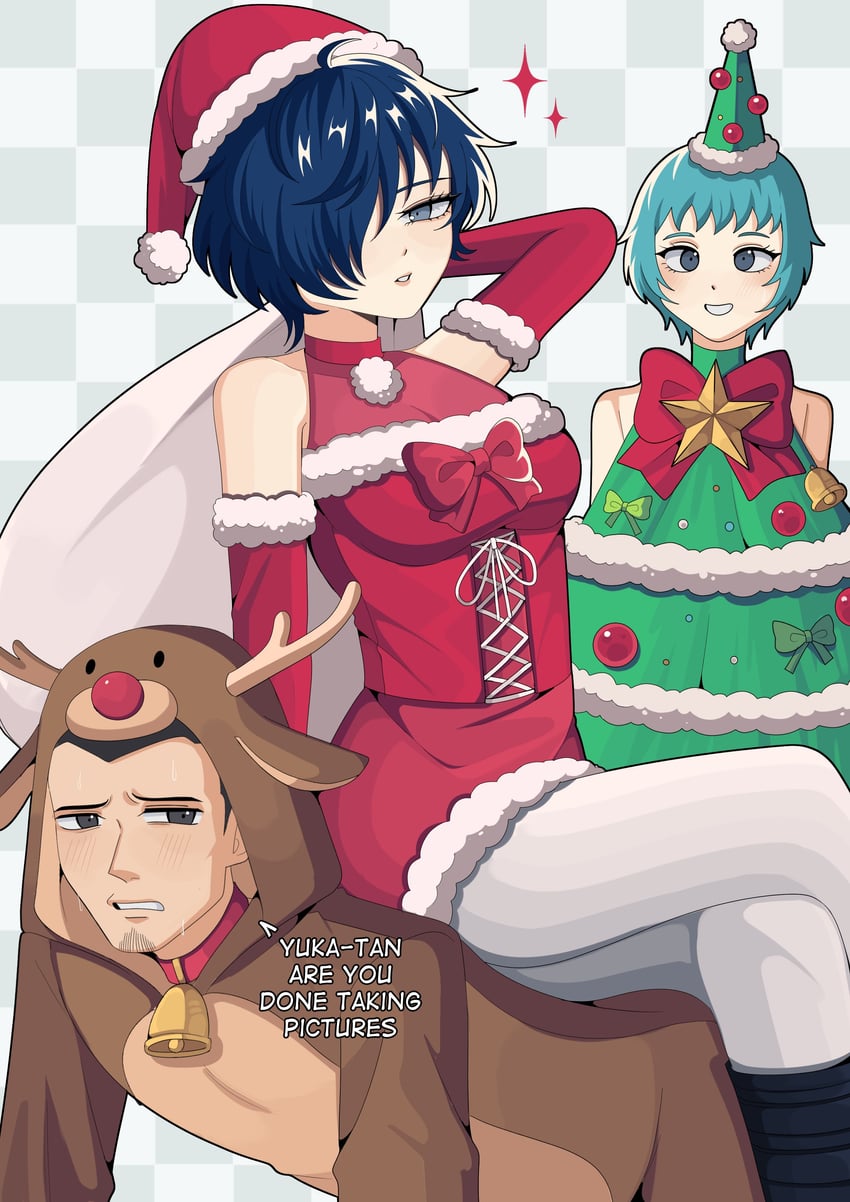 yuuki makoto, yamagishi fuuka, and iori junpei (persona and 1 more) drawn by bobamiruku