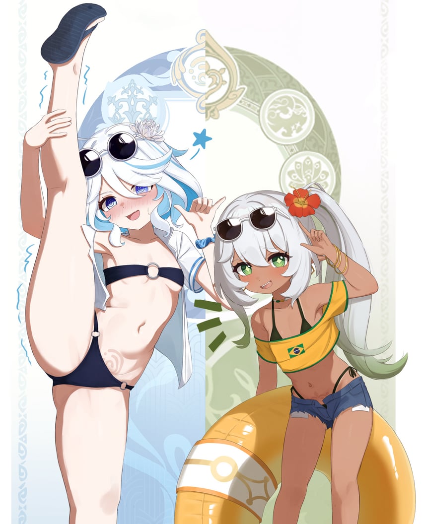hatsune miku, furina, nahida, and brazilian miku (genshin impact and 1 more) drawn by mockingeu