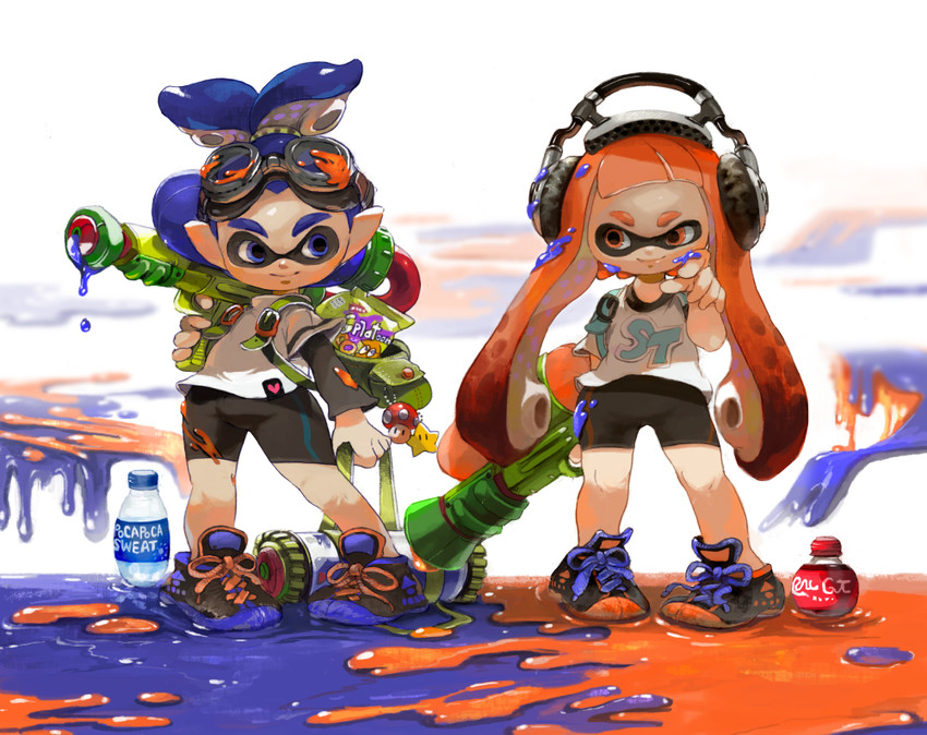 inkling player character, inkling girl, inkling boy, kaori, and john (splatoon and 2 more) drawn by minato_(minat0)