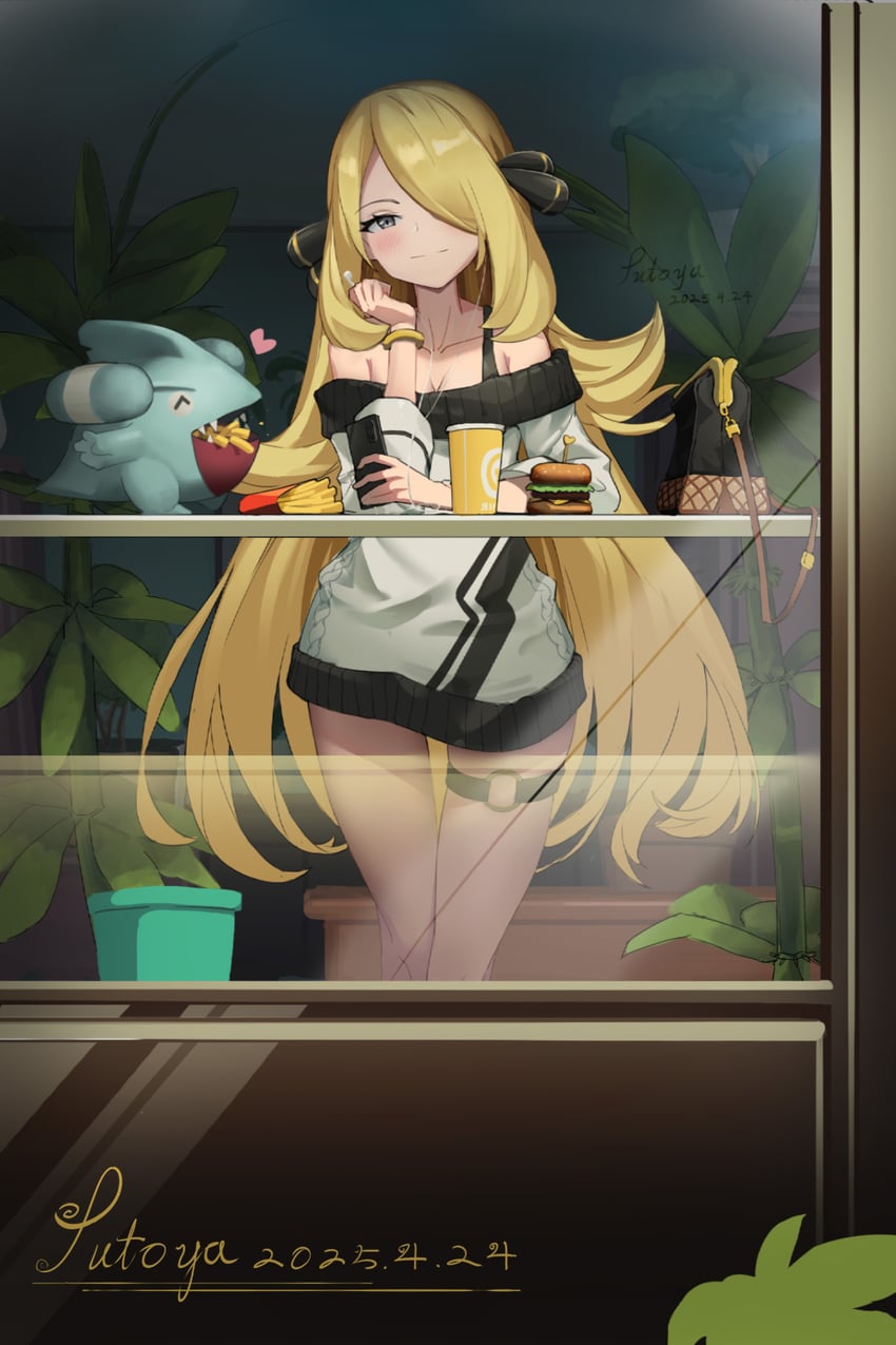 cynthia and gible (pokemon and 1 more) drawn by putoya