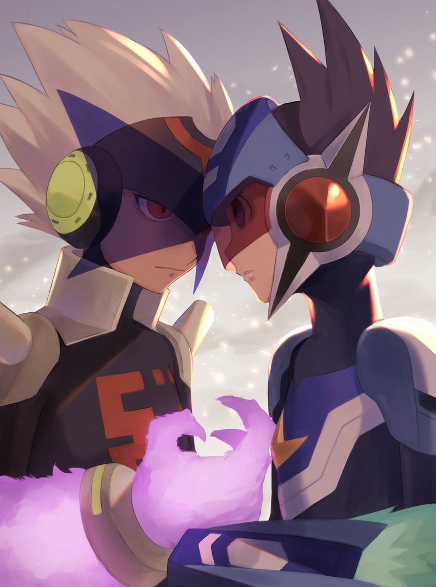 geo stelar, star force mega man, omega-xis, solo, and rogue (mega man and 2 more) drawn by nana_choco