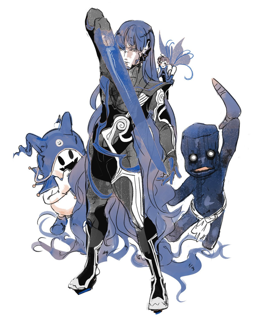 jack frost, protagonist, pixie, and mokoi (shin megami tensei and 1 more) drawn by marudyne