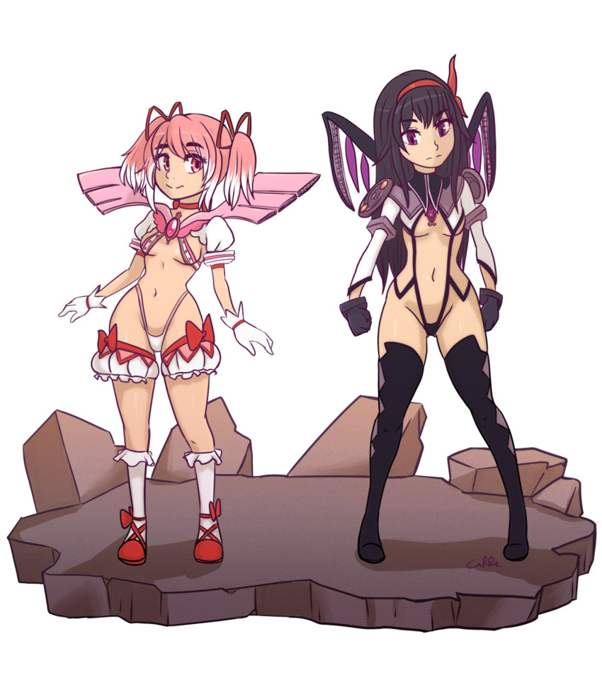 akemi homura, kaname madoka, senketsu, and junketsu (mahou shoujo madoka magica and 1 more) drawn by caffeccino