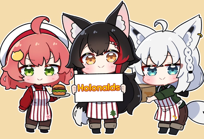 shirakami fubuki, sakura miko, and ookami mio (hololive) drawn by dohoon